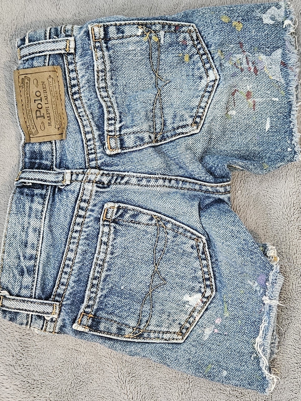 Polo by Ralph Lauren Light Blue Distressed Paint-Splatter Denim Shorts